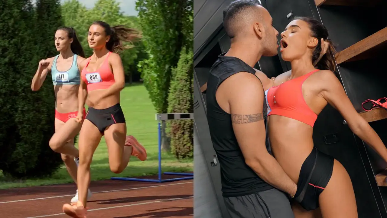 Hermosa chica atleta follando en el vestuario femenino