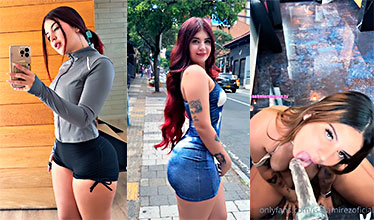 La linda Isabela Ramírez de rodilla chupando un gran consolador