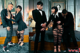 Merlina Addams en un ardiente trio con dos chicos para ella sola